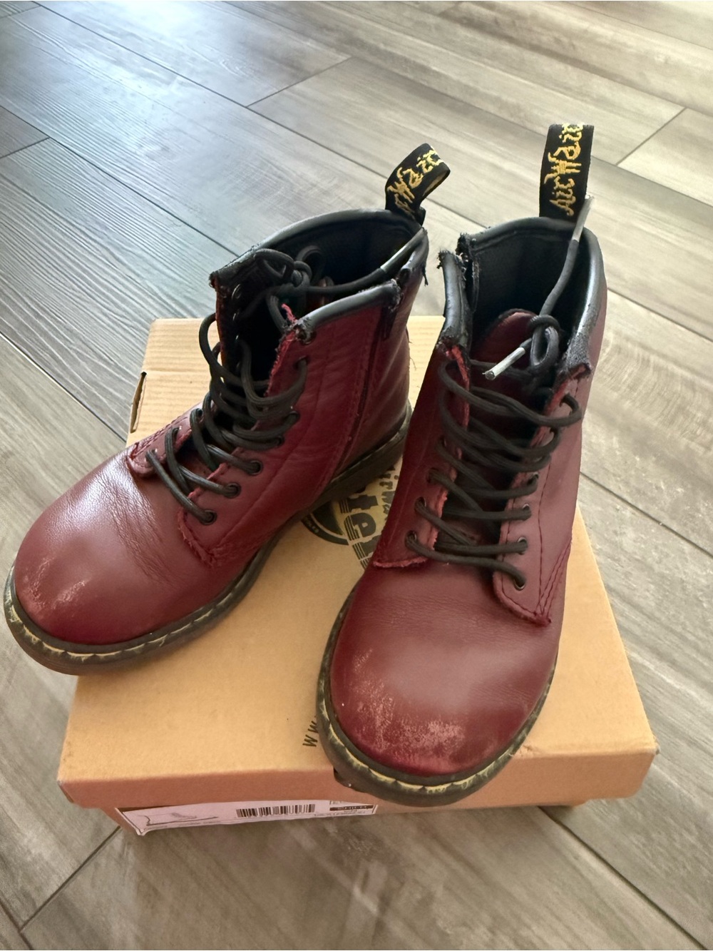Dr Martens Toddler Unisex Brooklee Cherry Red Lace-Up Leather Boots